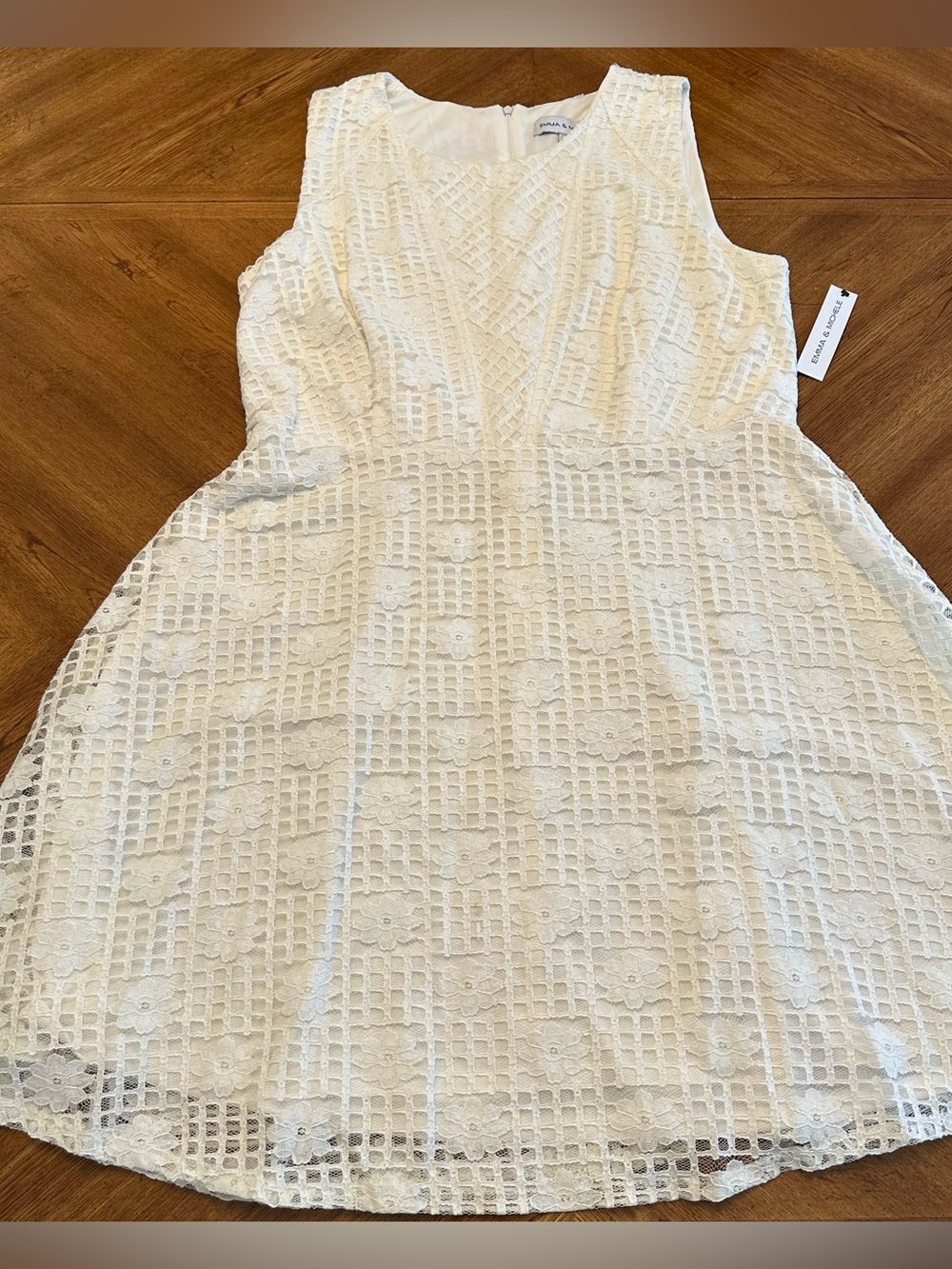 White Lace Fit-and-Flare Dress Size 16, Emma and Michele, Feminine, Floral, New